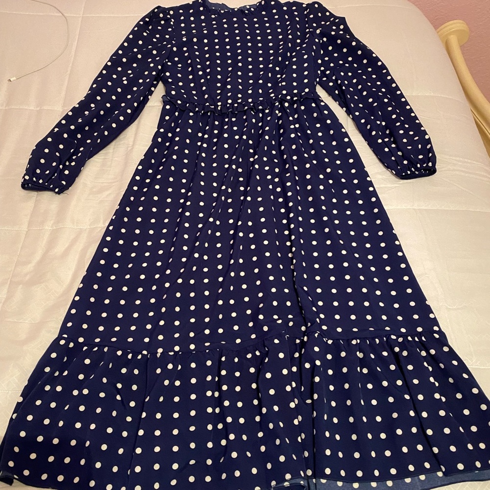 Shein navy blue and white long sleeve dress
